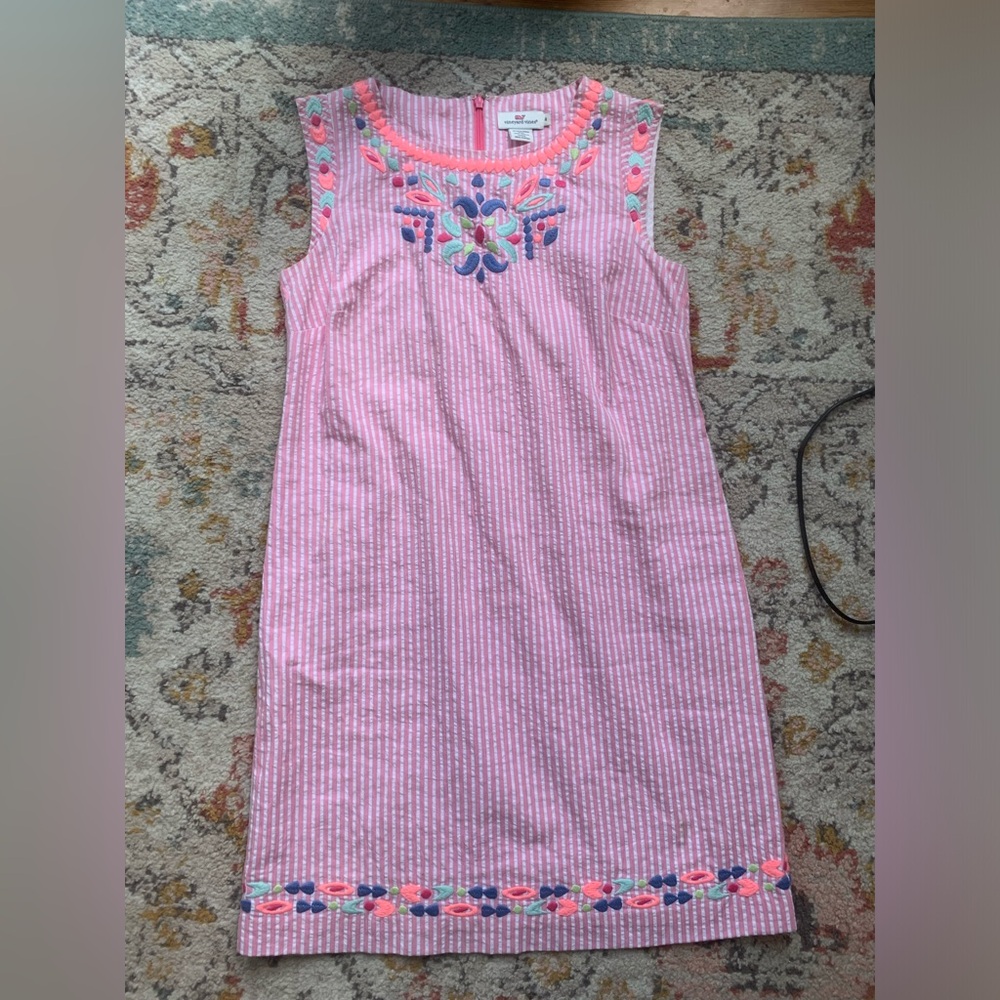 Medallion embroidered seersucker dress